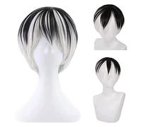 WELLHY Anime Cosplay Perruques Court Noir Blanc Garçon Fille Anime Show Party Synthétique Résistant À La Chaleur Cheveux Perruque Coser Perruque