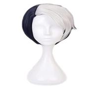WELLHY Anime Twisted-Wonderland Cosplay Perruque Hommes Moitié Noir Moitié Blanc Couleur Mixte Bob Perruques for Divus Crewel Jeu de Rôle Halloween Perruques avec Perruque Cap Coser Perruque