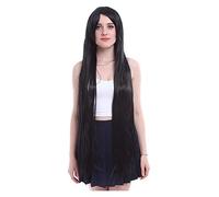 WELLHY Cosplay Perruque Femmes 100 cm Cosplay Perruques Longue Ligne Droite Noir Haute température Fiber Cheveux synthétiques Perucas Cosplay Perruque for Coser