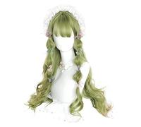 WELLHY Cosplay Perruque Vert Lolita Perruques Longue Vague Lâche Gothique Cosplay Perruques avec Bangs Japonais Halloween Résistant À La Chaleur Cheveux Synthétiques for Coser