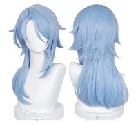 WELLHY Genshin Impact Kamisato Ayato Cosplay Perruque déguisement d'halloween Anime fête Bleu Couches côté séparation Cheveux Coser Perruque