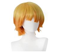 WELLHY Halloween Zenitsu Cosplay Perruque Courte Orange Anime Cosplay Perruques for Enfants Adultes Coser Perruque