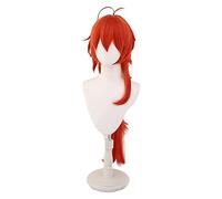 WELLHY Jeu Genshin Impact Diluc Cosplay Perruque Rouge Longue Queue de Cheval Cosplay Cheveux Perruques Cheveux résistants à la Chaleur KEEBON Coser Perruque