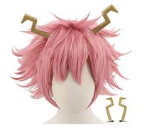 WELLHY My Hero Academia Cartoon Cosplay Perruque (Ashido Mina avec 2 Cornes) Coser Wig