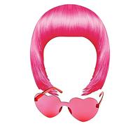 WELLHY Perruque bob Courte Rose et Ensemble de Lunettes de Soleil Perruques colorées au néon Costume Perruques de Cosplay colorées Postiches de fête Quotidienne for Bachelorette Glow in The Dark Neon