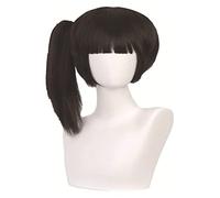 WELLHY Perruque Cosplay Anime Cosplay Perruque Demon Slayer Perruque Tsuyuri Kanaw Perruque Courte Queue De Cheval Noir Résistant À La Chaleur Perruques De Cheveux Synthétiques Avec Capuchon De Perruq
