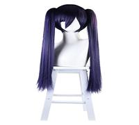 WELLHY Perruque Cosplay Anime Cosplay Perruque for Genshin Impact Astrologue Mona Megistus Femmes avec Twin Ponytails Bangs Hair Modeling Party Dress Up Perruque Cheveux Synthétiques Résistant À La Ch