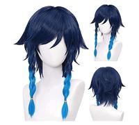 WELLHY Perruque Cosplay Anime Cosplay Perruque for Genshin Impact Venti Bleu avec tresse Cheveux mi-longs Modélisation Party Dress Up Perruque Cheveux synthétiques résistants à la chaleur Pas d'enchev