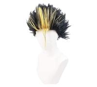 WELLHY Perruque Cosplay Anime Cosplay Perruques Haikyuu YU Nishinoya Cheveux Courts Homme Noir et Jaune Perruque Cosplay Party Perruques + Bonnet de Perruque for Coser