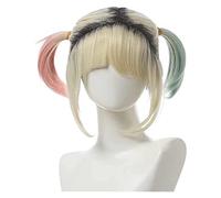 WELLHY Perruque Cosplay Anime Cosplay Perruques Sweet Blonde Harleen Quinzel Perruques Femmes Teinture Couleur Rose Clair et Vert Menthe Pigtails Perruques avec Bonnet de Perruque for Halloween Party