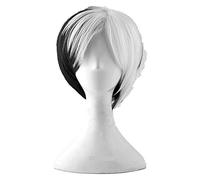 WELLHY Perruque Cosplay Cruella Deville De Vil Perruques Cosplay Court Noir Blanc Mixte Moelleux Résistant À La Chaleur Perruque De Cheveux Synthétiques + Perruque Cap for Coser