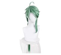 WELLHY Perruque Cosplay Genshin Impact Baizhu Cosplay Perruque Chignon Amovible Baishu Vert 90 cm de Long Raide Tressé Queue de Cheval Cheveux Résistant à la Chaleur Jeu de Rôle for Coser