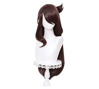 WELLHY Perruque Cosplay Genshin Impact Beidou Perruques Cosplay Longue Perruque Raide Brune avec Chignon Jeu de Cheveux Synthétiques Résistant à la Chaleur Cos Halloween for Coser
