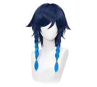 WELLHY Perruque Cosplay Genshin Impact Venti Cosplay Unisexe 50 cm Bleu Perruque Cosplay Anime Tresse Perruques Résistant À La Chaleur Perruques Synthétiques Halloween Cosplay for Coser