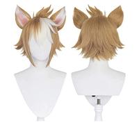 WELLHY Perruque Cosplay Gorou dégradé Blanc mélangé Orange for Jeu Genshin Impact Hommes Perruque Cosplay synthétique Courte avec Cornes Perruque Coser