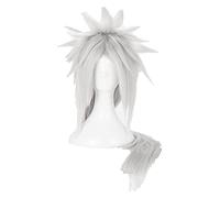 WELLHY Perruque Cosplay Jiraiya Cosplay Perruque 100 cm de Long Gris Argent résistant à la Chaleur Perruque de Cheveux synthétiques + Bonnet de Perruque for Coser