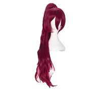 WELLHY Perruque Cosplay Puella Magi Madoka Magica Kyouko Sakura Kyoko Perruque Cosplay Longue Rouge avec Une Puce Queue de Cheval Perruque Synthétique Résistante à la Chaleur + Bonnet de Perruque for
