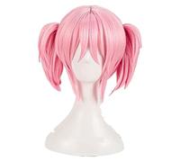 WELLHY Perruque Cosplay Puella Magi Madoka Magica Madoka Kaname Perruques Cosplay Rose Court 2 Clip Queues de Cheval Perruque de Cheveux Synthétiques Résistant à la Chaleur + Bonnet de Perruque for Co
