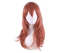 WELLHY Perruque Cosplay Tronçonneuse Homme Ange Diable Cosplay Perruque Orange Marron Longue Perruque Cheveux en Fibre Résistant À La Chaleur + Perruque Cap Halloween Party Jeu de Rôle Filles for Cose