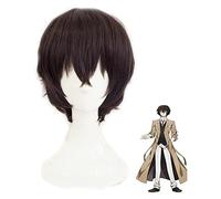 WELLHY Perruque de Cosplay Anime Bungou Stray Dogs Dazai Osamu Accessoires de Cosplay Perruque Courte Bouclée Cheveux en Fibre Résistante à la Chaleur + Bonnet de Perruque Halloween Carnaval Fête for