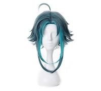 WELLHY Perruque for Jeu Genshin Impact Xiao Cosplay Perruque Mixte Vert Foncé Bleu Court Cheveux Synthétiques Résistants à la Chaleur Halloween Jeu de Rôle Perruques + Bonnet de Perruque OneSize B Cos