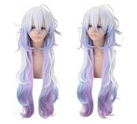 WELLHY Perruque Merlin FGO Fate Grand Order Anime Cosplay Perruque Cosplay Comic-Con Halloween Party Carnaval Adulte Hommes et Femmes Anime Fans Cadeau (Perruque Cheveux Longs Violet Argenté) KEEBON P