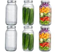 WELLIFE Lot de 6 bocaux Mason de 1,8 l à large ouverture pour mariner, mettre en conserve, fermentation et stockage des aliments, passent au micro-ondes et au lave-vaisselle
