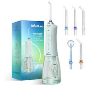 WellLeo Hydropulseur dentaire sans fil rechargeable de 300 ml avec 5 modes et 5 embouts de jet, étanche IPX7 pour soins des gencives, utilisation à domicile et en voyage