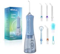 WellLeo Hydropulseur dentaire sans fil rechargeable de 300 ml avec 5 modes et 5 embouts de jet, étanche IPX7 pour soins des gencives, utilisation à domicile et en voyage