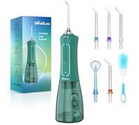 WellLeo Hydropulseur dentaire sans fil rechargeable de 300 ml avec 5 modes et 5 embouts de jet, étanche IPX7 pour soins des gencives, utilisation à domicile et en voyage