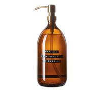 Wellmark Savon à mains verre marron pompe laiton 1000ml texte QUE TOUS VOS SOUCIS SOIENT DES BULLES Étiquette noire 8720165018017