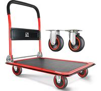 Wellmax Chariot avec Plateforme Mobile, Roues pivotantes à 360 degrés et Une capacité de Charge de 150 kg, Diable Pliable pour Un Rangement Facile, Couleur Rouge
