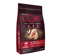 Wellness CORE Active Life 10 kg, Poulet/Dinde - Croquettes pour Chiens Actifs de Toute Taille, 100% Naturelles, sans Céréales, Favorise Energie & Santé Cardiaque