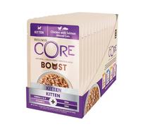 Wellness CORE Boost Chaton 14 x 85g, Poulet & Saumon - Morceaux Hachés Pour Chatons, Sans Céréales, Naturelles, Hypoallergénique, Riche en protéines, À Haute Teneur en Viande, Développe Yeux & Cerveau