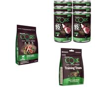 Wellness Core Pack Agneau - Croquettes Naturelles Chien Toutes Tailles 10kg + Pâtée 6x400g 95% + Friandises d’Apprentissage Moelleuses 170g