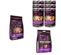 Wellness Core Pack Chiots - Croquettes Naturelles au Poulet et à la Dinde - 10kg + Pâtée 95% - 6 x 400g + Friandises d’Apprentissage Moelleuses - 170g