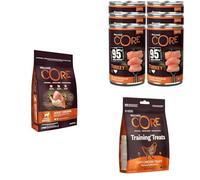 Wellness Core Pack Poulet & Dinde - Croquettes Chien Taille Moyenne Naturelles - 10kg + Pâtée 95% - 6 x 400g + Friandises d’Apprentissage Moelleuses - 170g