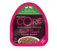 Wellness CORE savoury medleys pour chien de petite race - 85g à l'agneau, venaison, patates douces blanches & carottes