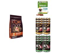 Wellness Core & WHIMZEES Pack Mensuel Chien Moyen - Croquettes Dinde & Poulet 10kg + Pâtée 6x400g Canard + 6x400g Agneau + Friandises Dentaires 30 Pièces