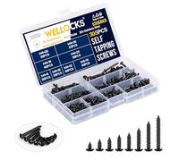 WELLOCKS Vis autotaraudeuses | 305 PCS M4 Noir Oxyde Acier Inoxydable Kit de visserie | Tête ronde Pan Vis à bois Set Boîte de rangement | pour réparation (S305BKR)