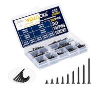 WELLOCKS Vis autotaraudeuses | 340 PCS M3 Noir Oxyde Acier Inoxydable Kit de visserie | Tête plate Vis à tôle Set de vis à bois Boîte de rangement | pour réparation (S340BKF)