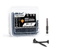 WELLOCKS Vis de terrasse noires, résistantes à la rouille, résistantes au brouillard salin, revêtement époxy, embout Torx T25 inclus pour clôture en bois, terrasse et extérieur US (2,4 kg, noir, #8 x