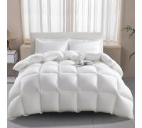 Wellos Couette de Luxe 100% Coton en Plumes et Duvet d'oie - 1000 Fils - Coton 750 + Facteur de gonflement de 750 + 8 languettes d'angle + boîte à déflecteur 3D Extra Moelleuse - Grand lit - 228,6 x