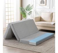 Wellos Queen Matelas à trois volets en mousse à mémoire de forme de 10,2 cm, ferme, gris, housse en polyester, design antidérapant, grand lit