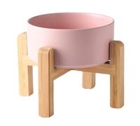 Welloyed Gamelle surélevée en céramique pour chien de 15,2 cm - Gamelle de nourriture et d'eau pour chien avec support surélevé antidérapant en bambou, passe au lave-vaisselle et au micro-ondes