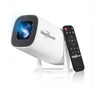 Wellsonic Mini projecteur, avec WiFi 6 et Bluetooth, projecteur portable, support 4K, Android 14, 200 lumens ANSI, correction automatique de la distorsion, projecteur extérieur rotatif à 180°