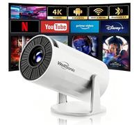 WellSonic Mini projecteur portable 4K 1080p, projecteur intelligent avec WiFi et Bluetooth sans fil, 200 lumens ANSI, Android 11, rotation à 210°, écran de 130 pouces, projecteur de film pour maison
