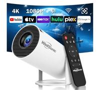 WellSonic Mini projecteur portable 4K, 200 Ansi pour l'extérieur et la maison, avec Wifi6 et Bluetooth 5.0, correction automatique du trapèze de frappe, rotation à 180°, compatible avec HDMI, USB, PC