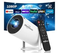 WellSonic Mini projecteur portable 4K, 200 Ansi pour l'extérieur et la maison, avec Wifi6 et Bluetooth 5.0, correction automatique du trapèze de frappe, rotation à 180°, compatible avec HDMI, USB, PC