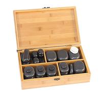 WellTouch Kit massage aux pierres chaudes avec boite décorative en bambou | 40 pierres de massage en basalte | Massage thermique bien-être | massage thérapeutique